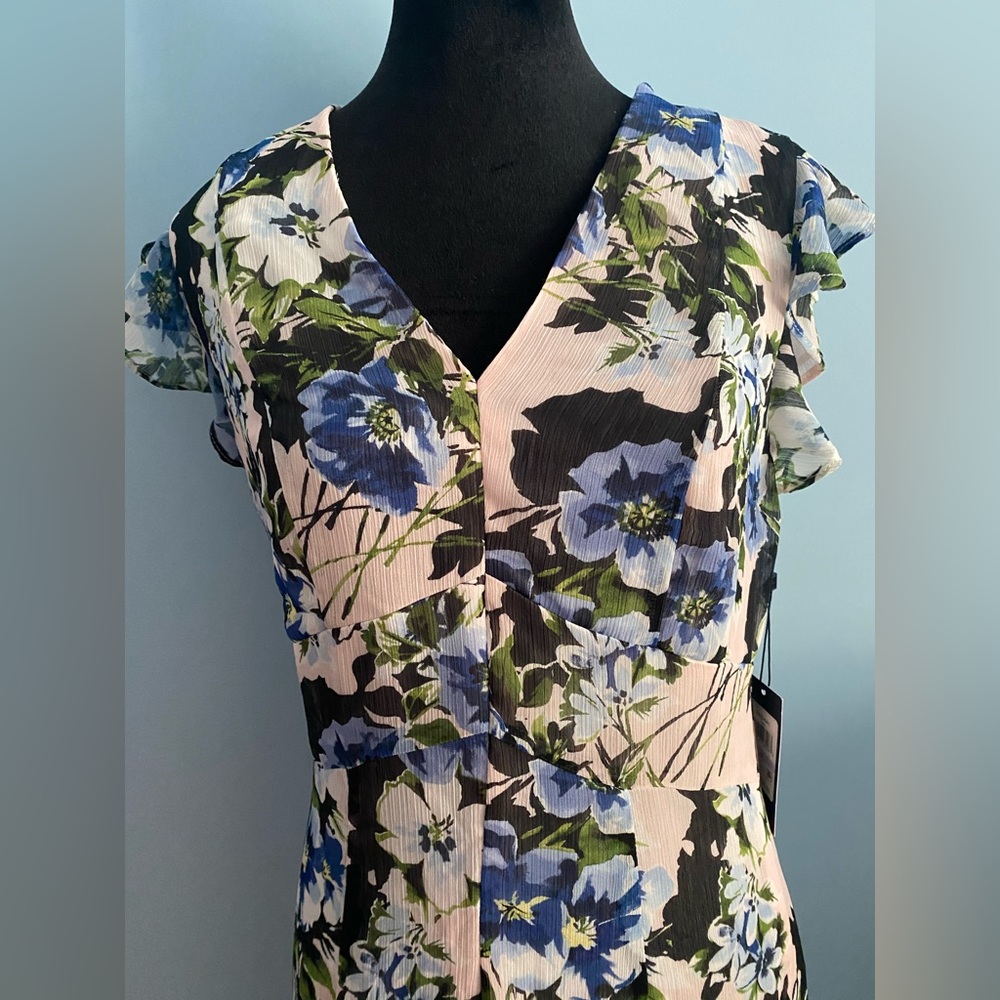 Tommy Hilfiger riviera floral chiffon high low dress with ruffled sleeve. Size 6 - Picture 8 of 12
